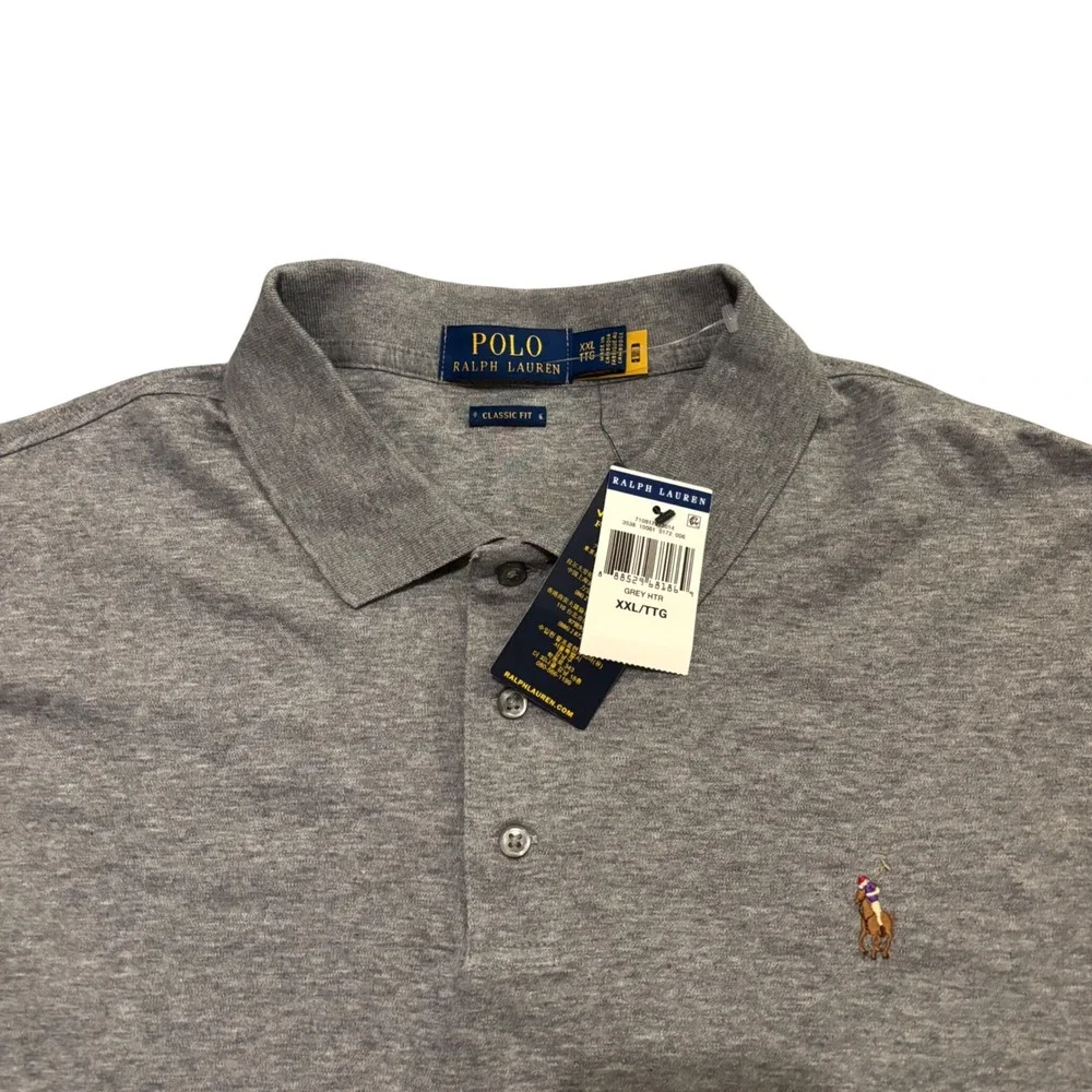 Polo Ralph Lauren Men XXL Grey Flesh Pony Long Sleeve Classic Fit Polo Shirt NWT